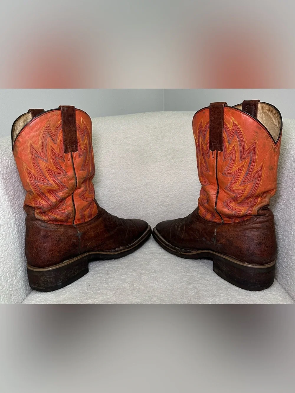 Vintage Roper Cowboy Boots Brown Leather Orange Western Handmade Western Boho 11